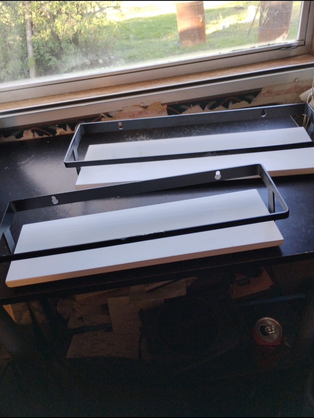 White and Black Wall Shelf Set - Modern Floating Bathroom Shelves